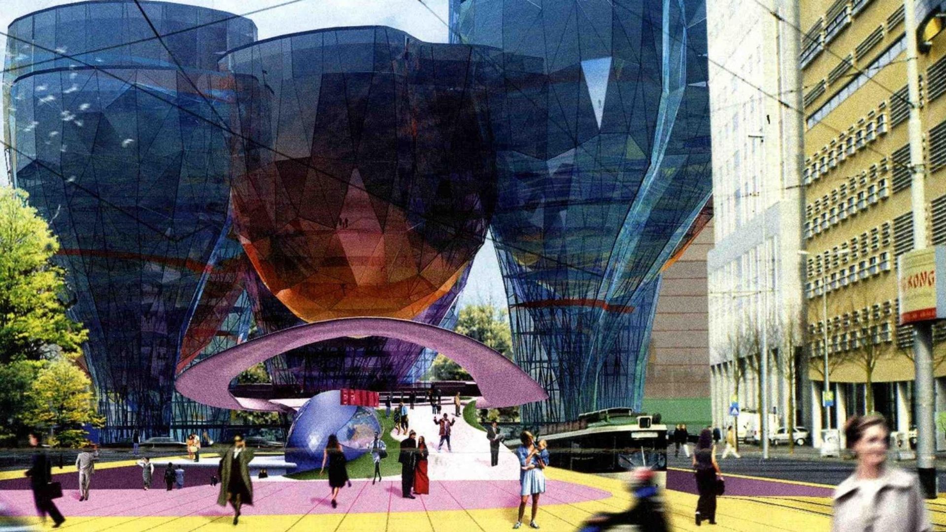 Dit ontwerp van de Britse architect William Alsop werd afgewezen, onder meer vanwege torenhoge bouwkosten