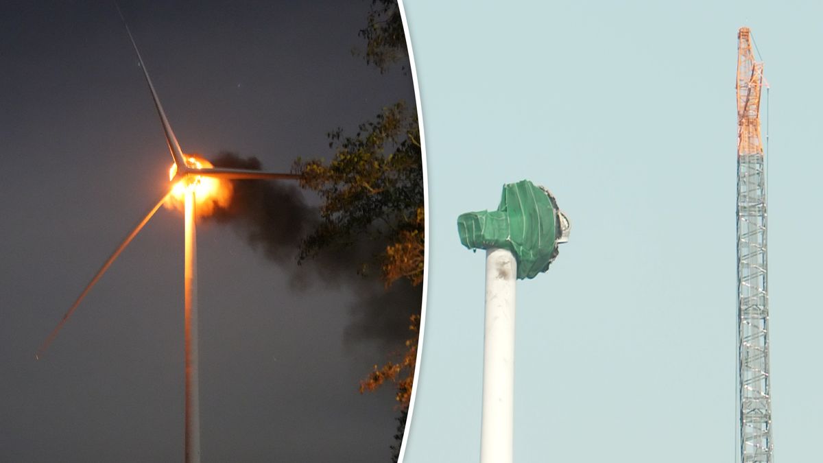 Afbreken van afgebrande windturbine in Nieuwleusen in volle gang