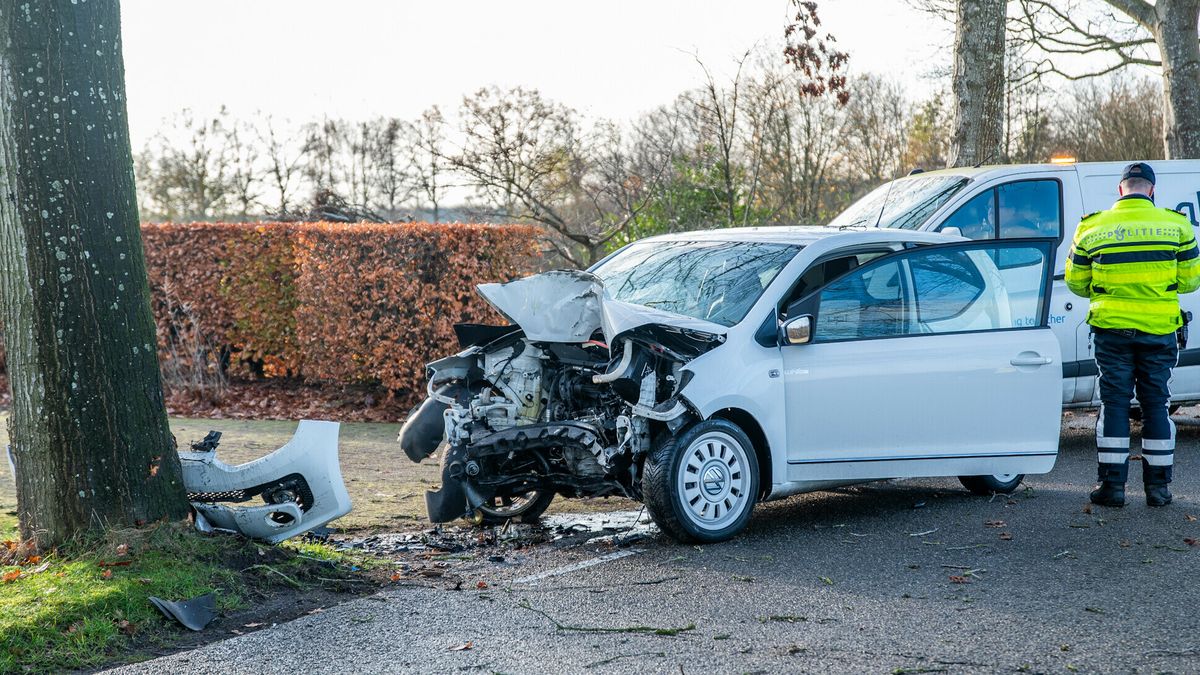 Vrouw botst met auto tegen boom in Elsloo en moet naar het ziekenhuis