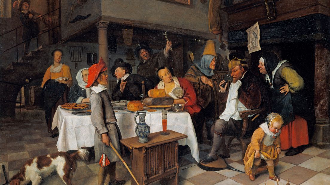 Driekoningenfeest De koning Drinkt, c. 1661 Jan Steen(Afbeelding Mauritshuis).