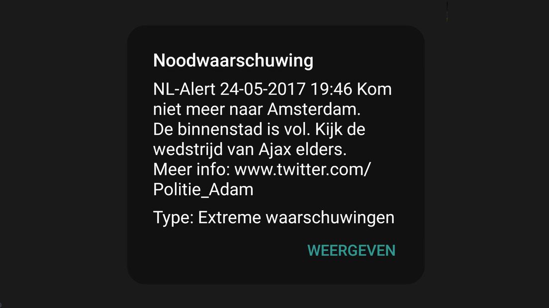 Het NL-Alert dat in de provincie Utrecht binnen kwam.
