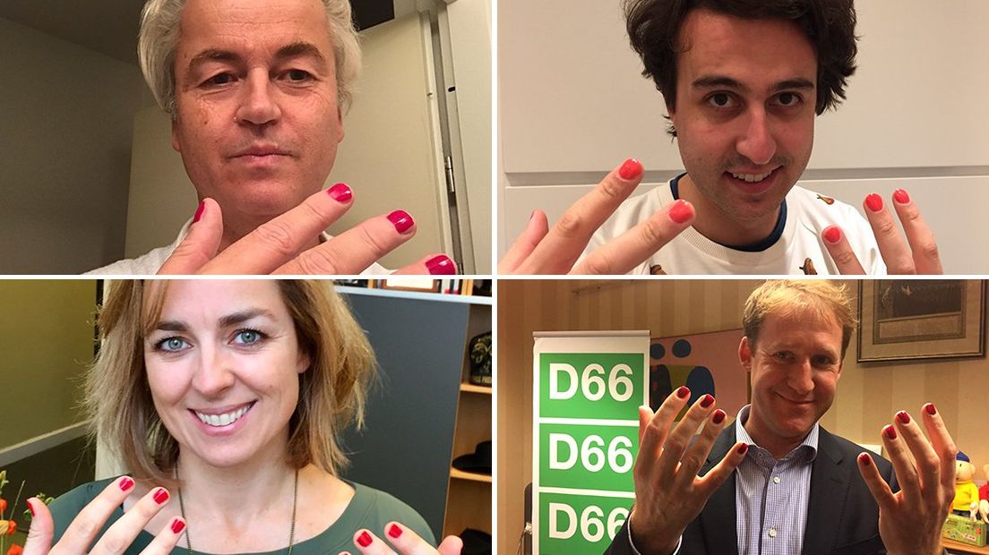 Met de klok mee: Geert Wilders, Jesse Klaver, Kees Verhoeven en Marianne Thieme. (Foto's: Twitter)