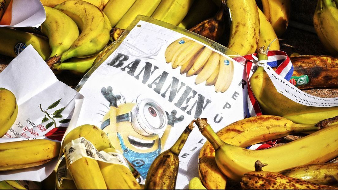 Bananen bij de ingang van het Paleis van Justitie