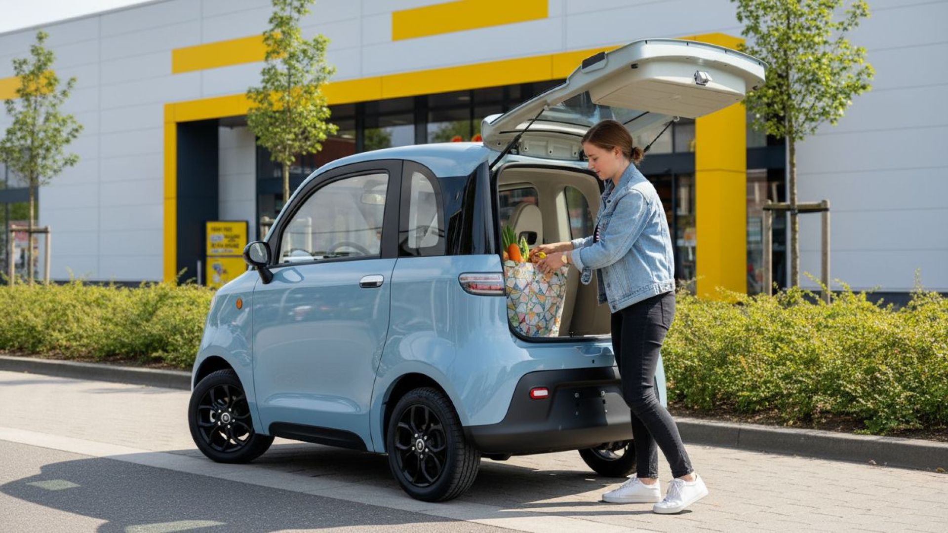 De kleine auto is praktisch voor bijvoorbeeld boodschappen. Dit is zo'n microcar.