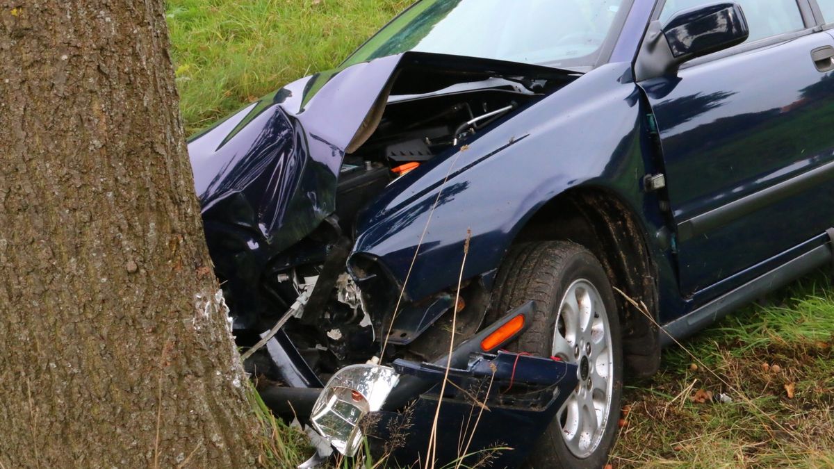 Auto tegen de boom in Anloo