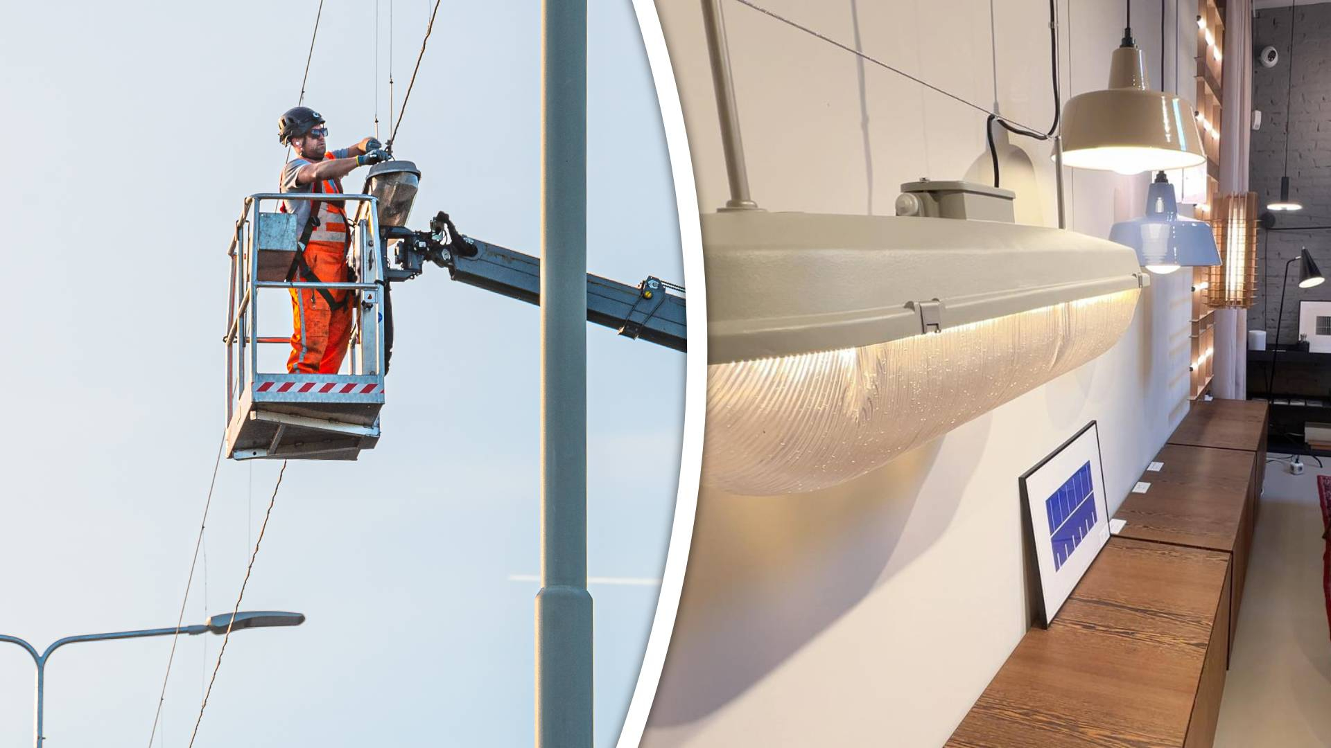 Links de demontage van oude lampen, rechts de vernieuwde 'A16 Lightbox'