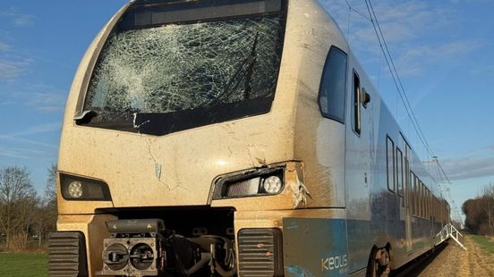 Engeltje op schouder: machinist en passagiers ongedeerd bij treinbotsing met boom. Engeltje op schouder: machinist en passagiers ongedeerd bij treinbotsing met boom.