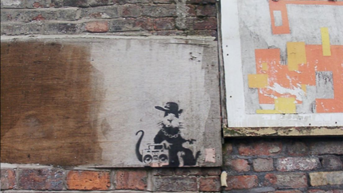 "Gangsta Rat" op de muur in Liverpool