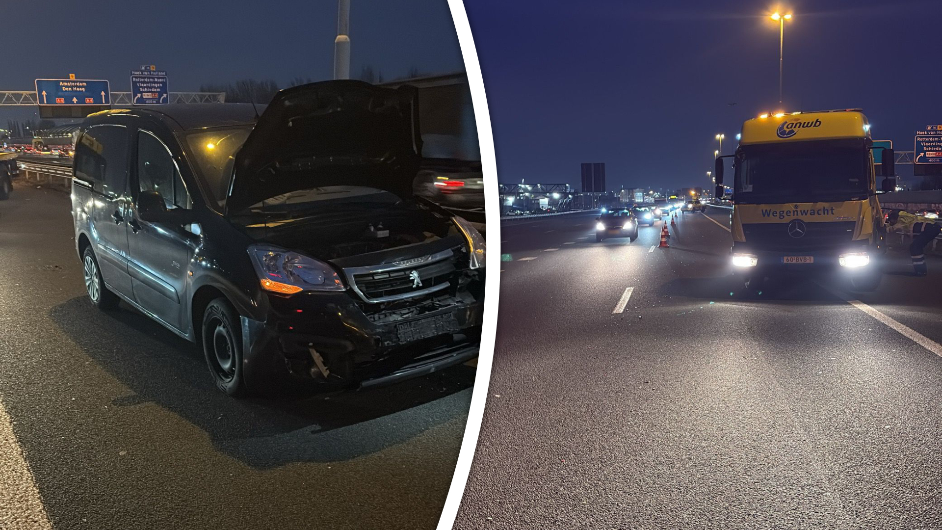 De linkerrijstrook van de A4 richting Rotterdam was even afgesloten.