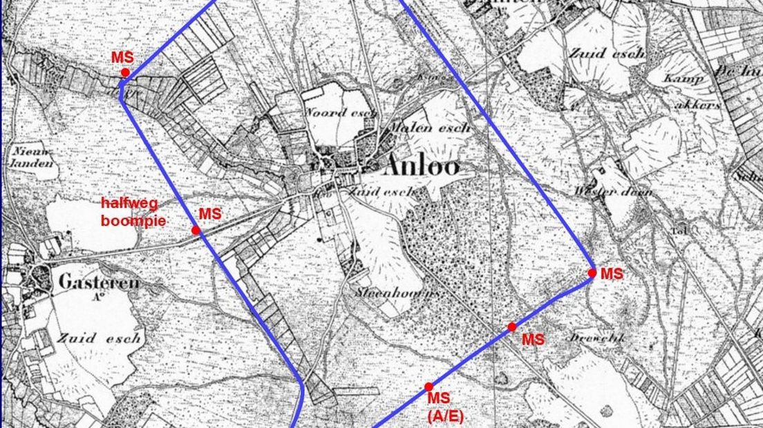 Op de grens van Anloo zijn diverse markestenen te vinden (Rechten: Historische vereniging Anloo)