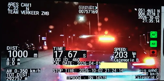 Bestuurder (24) scheurt over A58 en moet rijbewijs inleveren