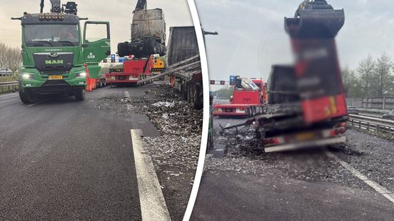 Snelweg blijft nog tot diep in de nacht dicht na uitgebrande vrachtwagen