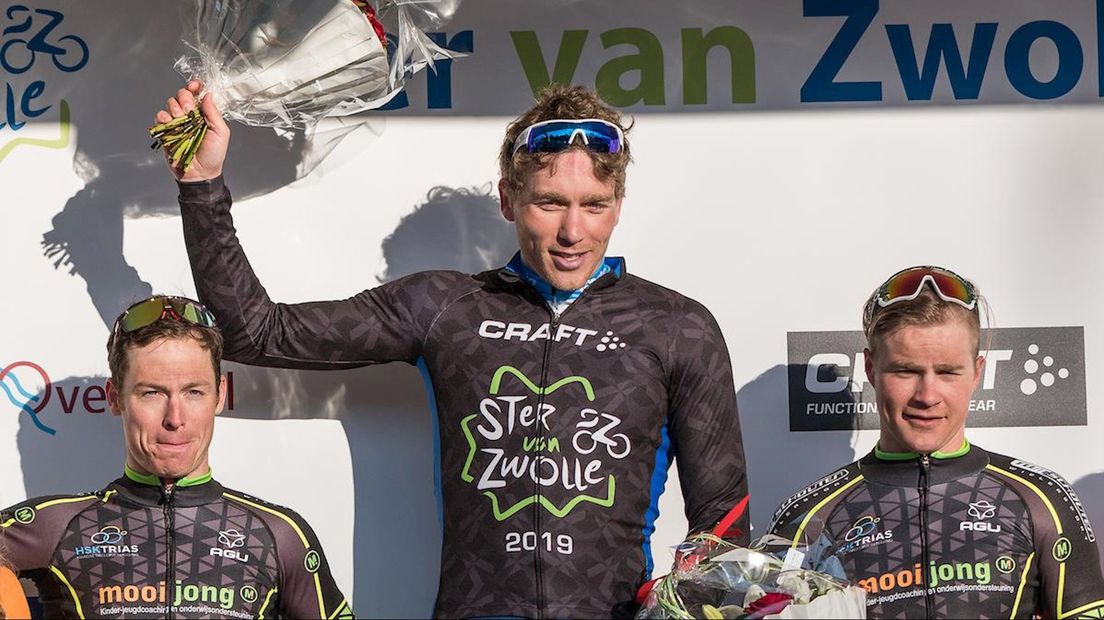 Het podium van de Ster van Zwolle met Coen Vermeltfoort als winnaar