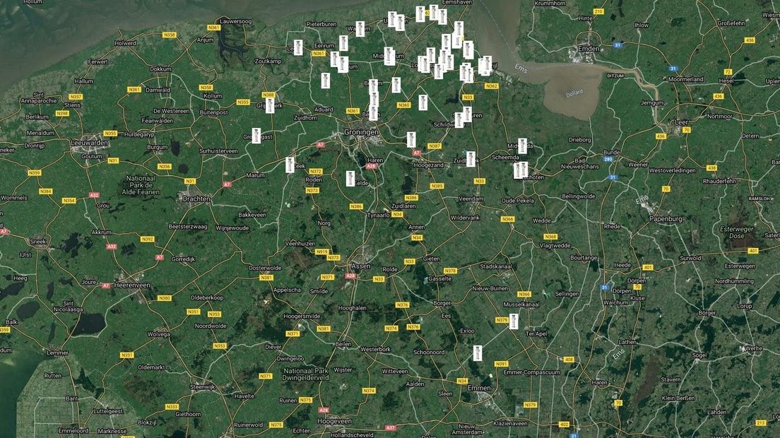 Kilometerpaaltjes in de provincie Groningen