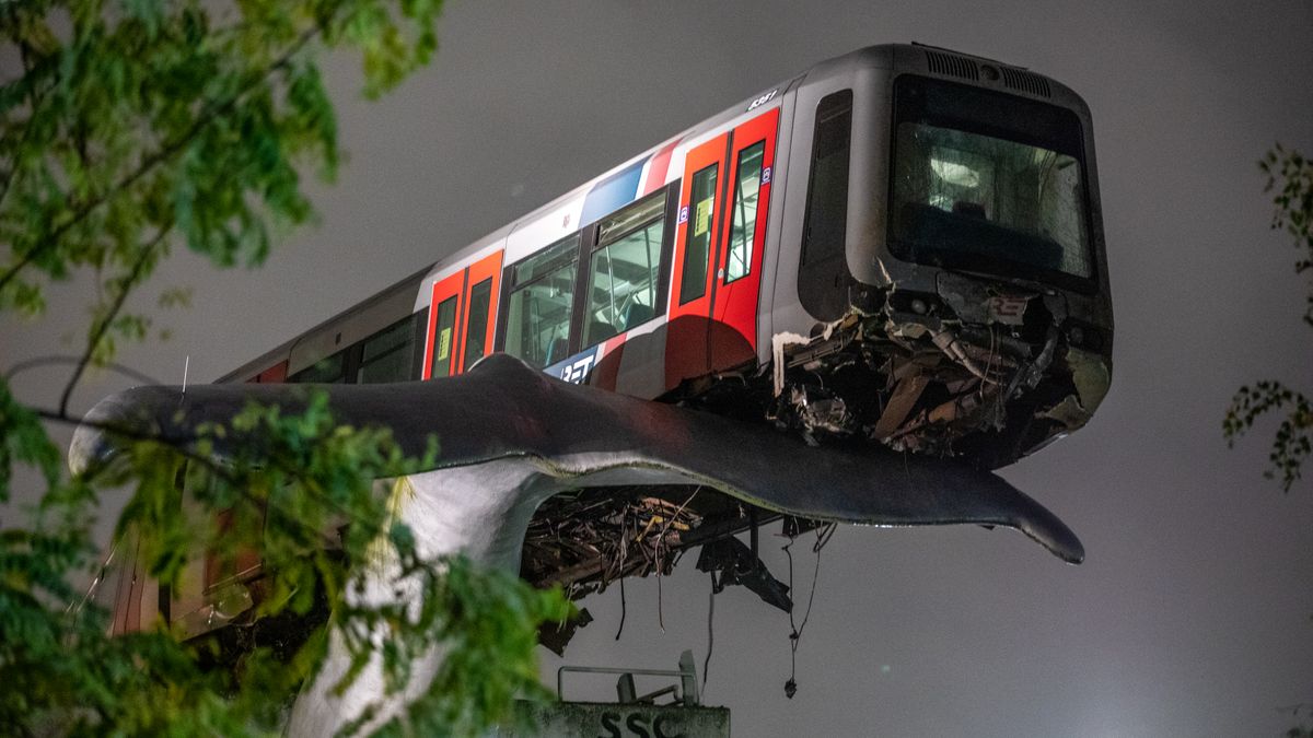 Metro reed met te hoge snelheid de Walvisstaarten op, schade 1 miljoen euro