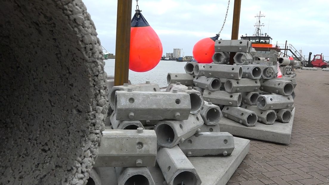 Kunstmatige riffen vlak vóór ze twee jaar geleden in het water werden geplaatst