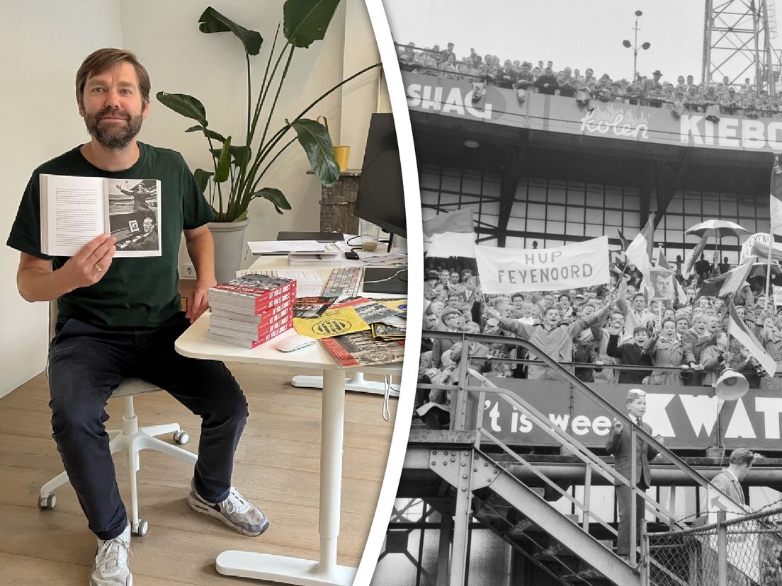 Erik van den Berg laat vol trots zijn boek 'Uit Volle Borst' zien