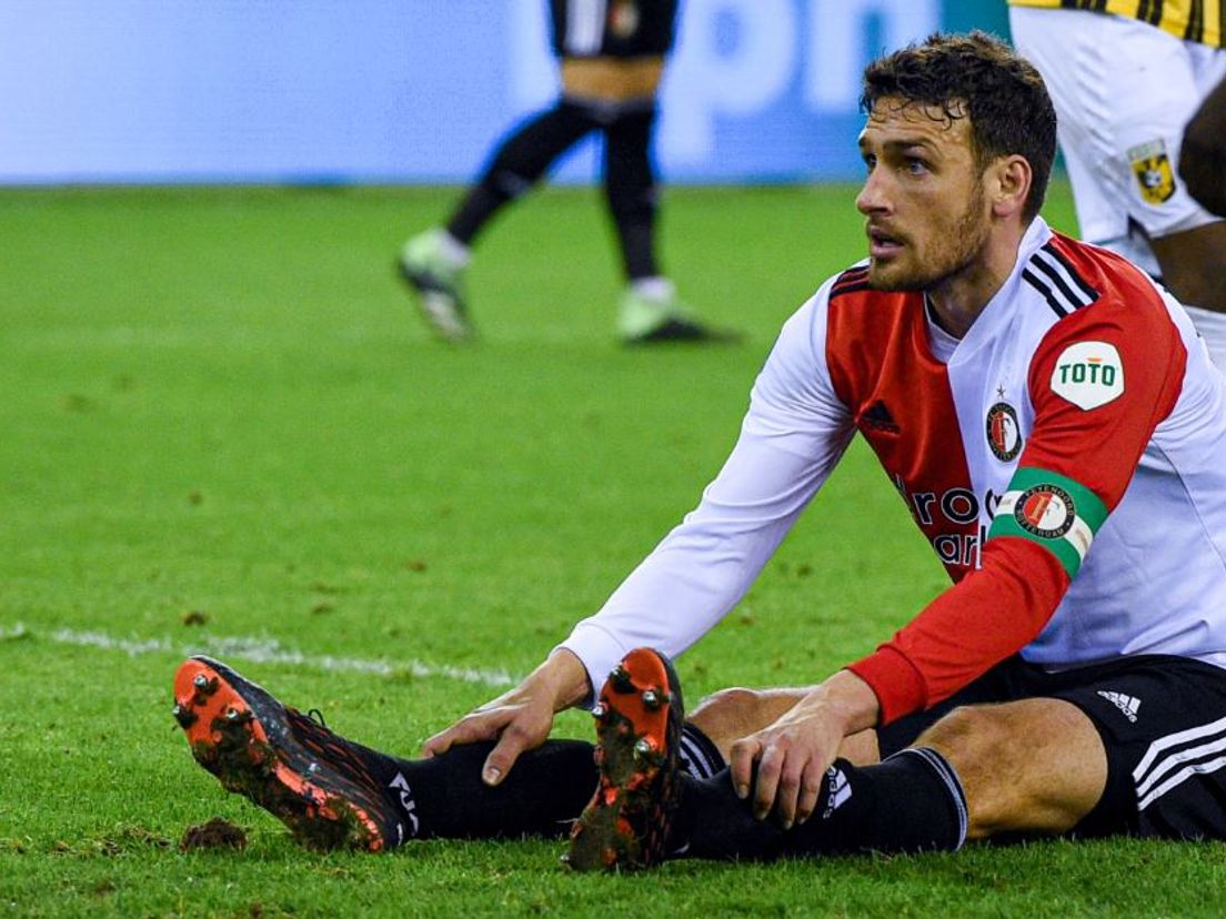 Eric Botteghin baalt tijdens Vitesse-Feyenoord. (VK Sportphoto - Yannick Verhoeven)