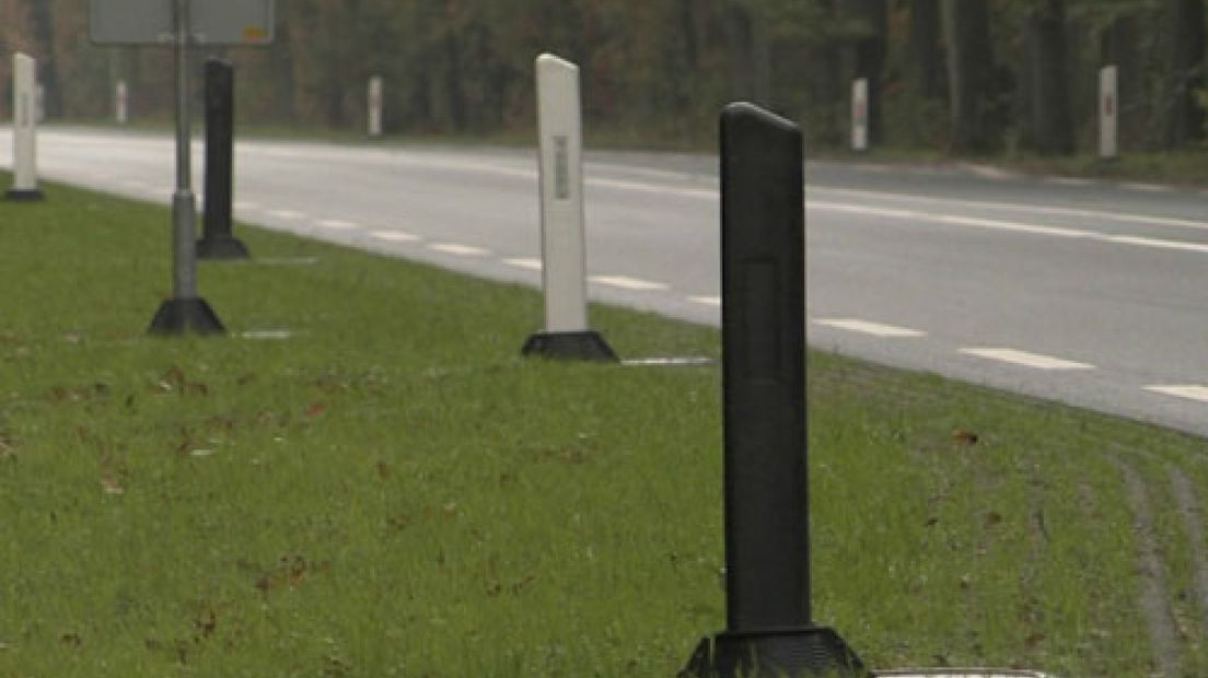 Wat zijn dat toch voor zwarte paaltjes die geplaatst
zijn langs de provinciale weg N795 tussen Epe en Nunspeet? Veel mensen vragen het zich af.