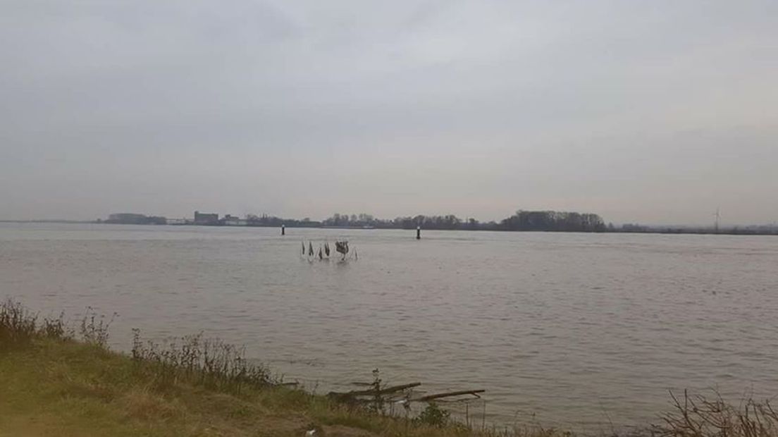 Dat het waterpeil in de Rijn flink is gestegen, blijkt wel uit de foto's die we kregen van Monica Van Vossen Van Leur uit Spijk (zie boven).