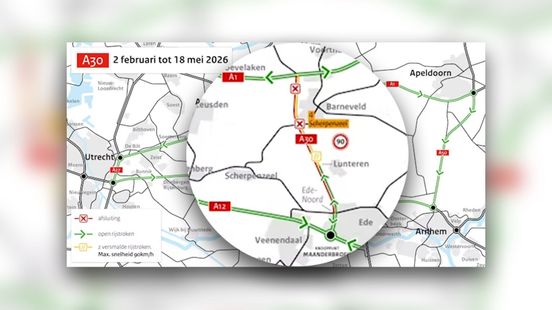 Zo ver moet je omrijden bij afgesloten snelweg A30