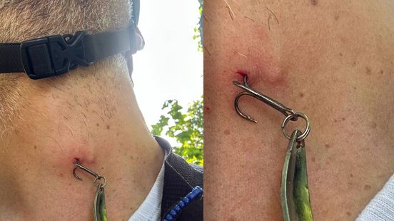 Nijmeegse fietser letterlijk als een vis aan de haak geslagen