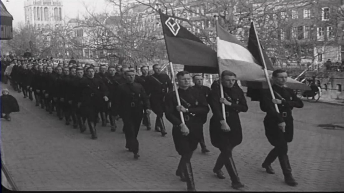 Eerste landdag Nationaal Socialistisch Studentenfront - still uit NSB-propagandafilm - Publiek Domein