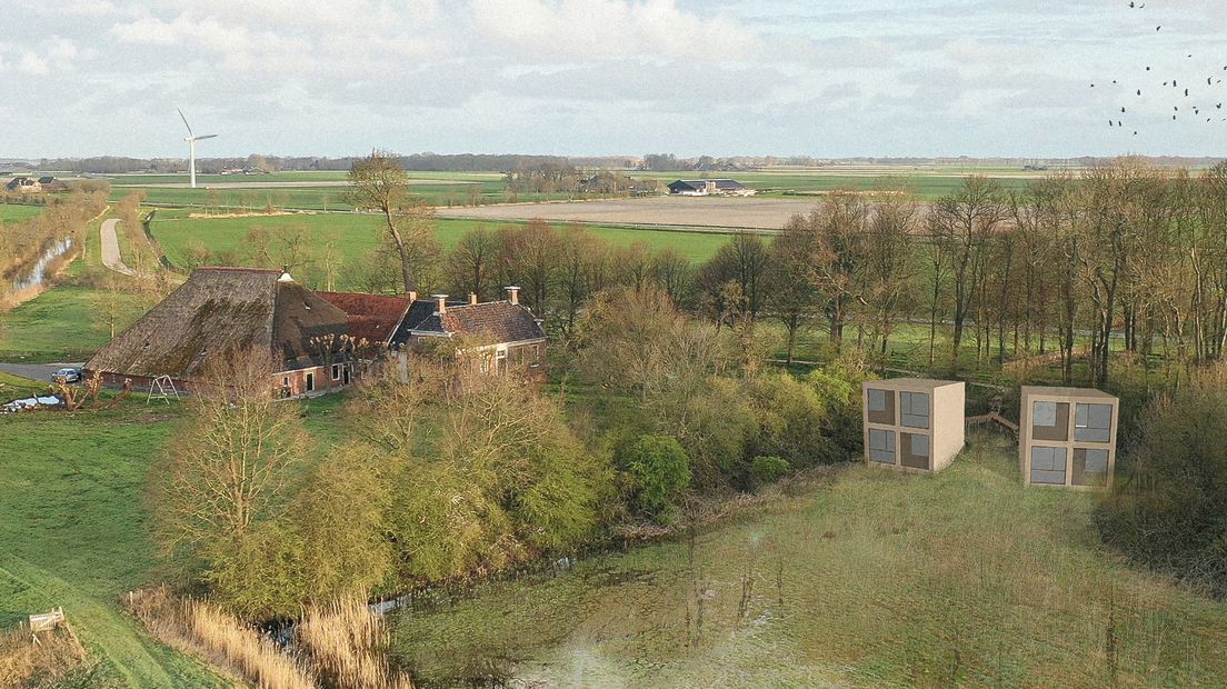 De boerderij met de geplande cubestees.