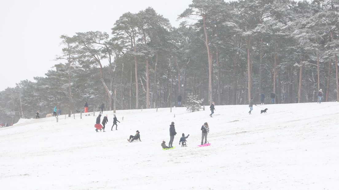 Veel sleeënde kinderen in de Soester Duinen.