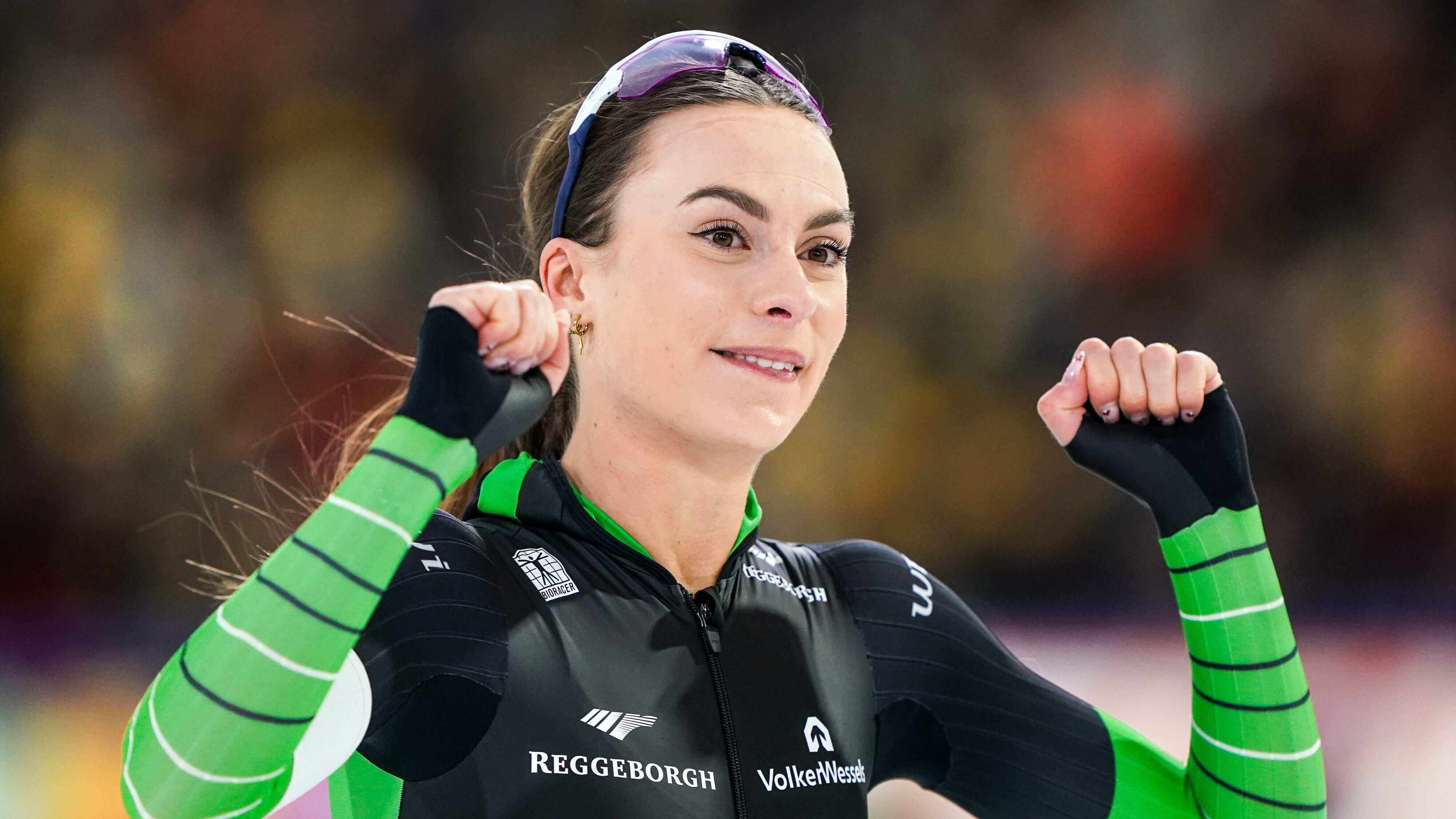 Femke Kok na haar baanrecord op de 500 meter