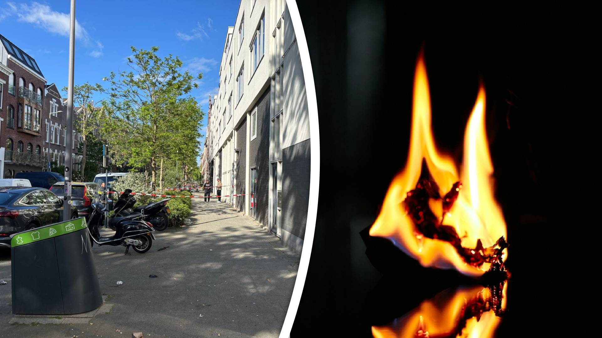 Links: de plek waar de molotovcocktail werd gevonden | Rechts: foto ter illustratie