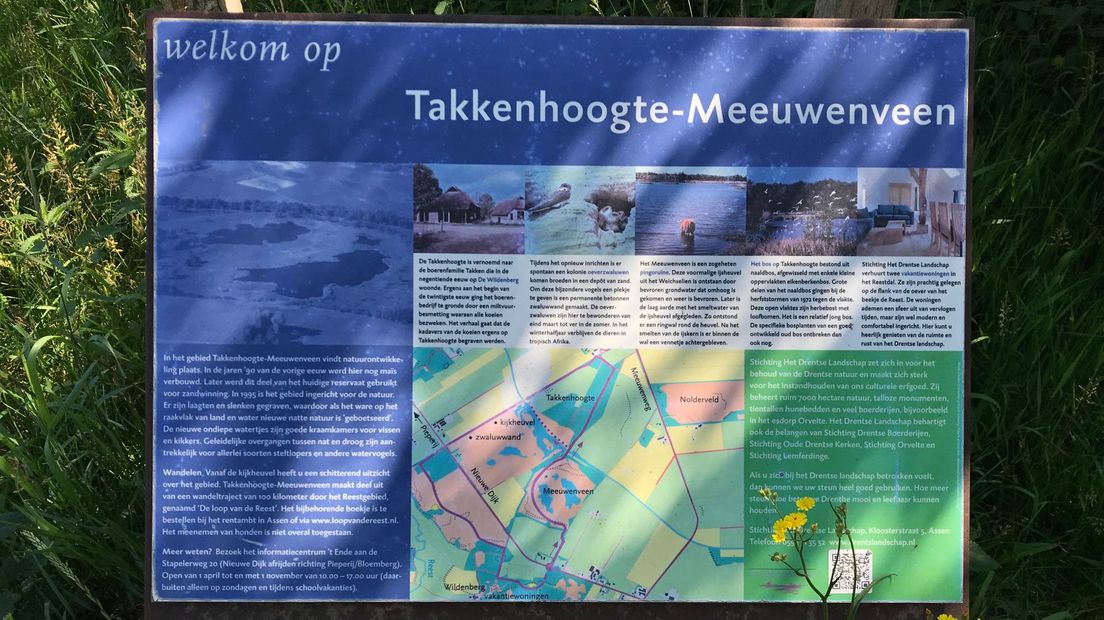Het bord bij Takkenhoogte op Knapzakroute 33 Linde-Zuidwolde (Rechten: Serge Vinkenvleugel/RTV Drenthe)
