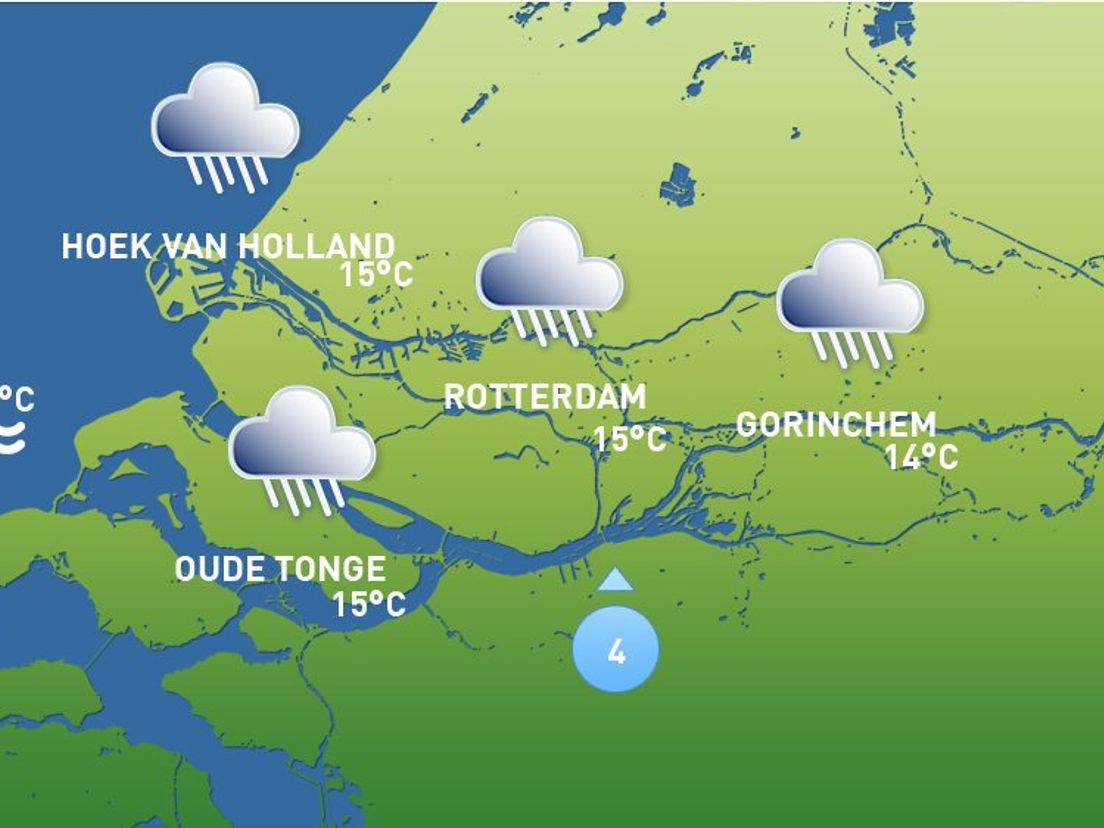 Perioden met regen trekken vandaag over de regio Rijnmond.