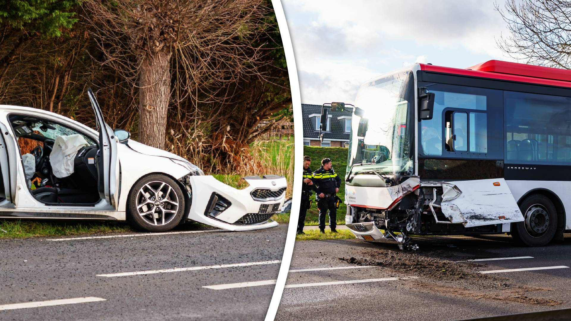 Botsing tussen auto en lijnbus op N218 bij Vierpolders.