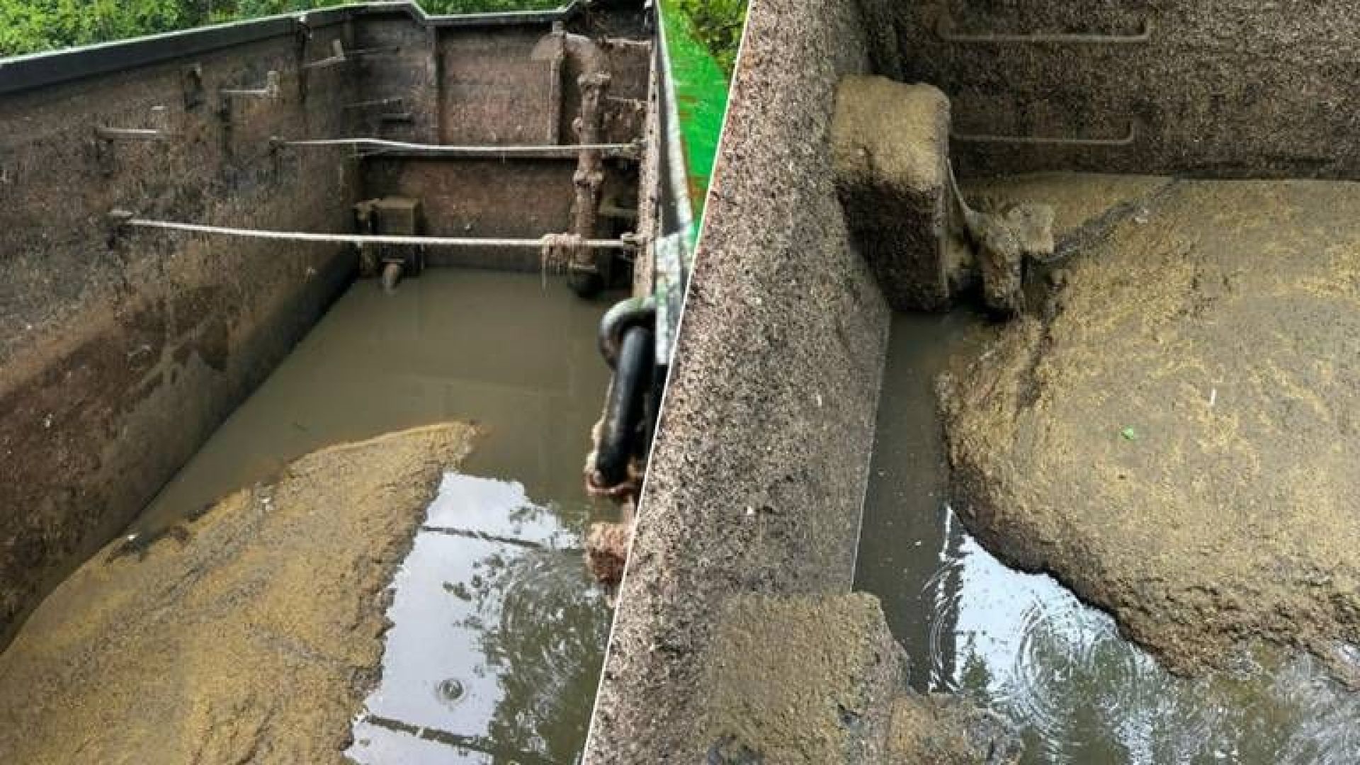 Foto's uit een rapport van de gemeente Eersel waarop de container te zien is die werd gebruikt om mest en afvalwater te dumpen.