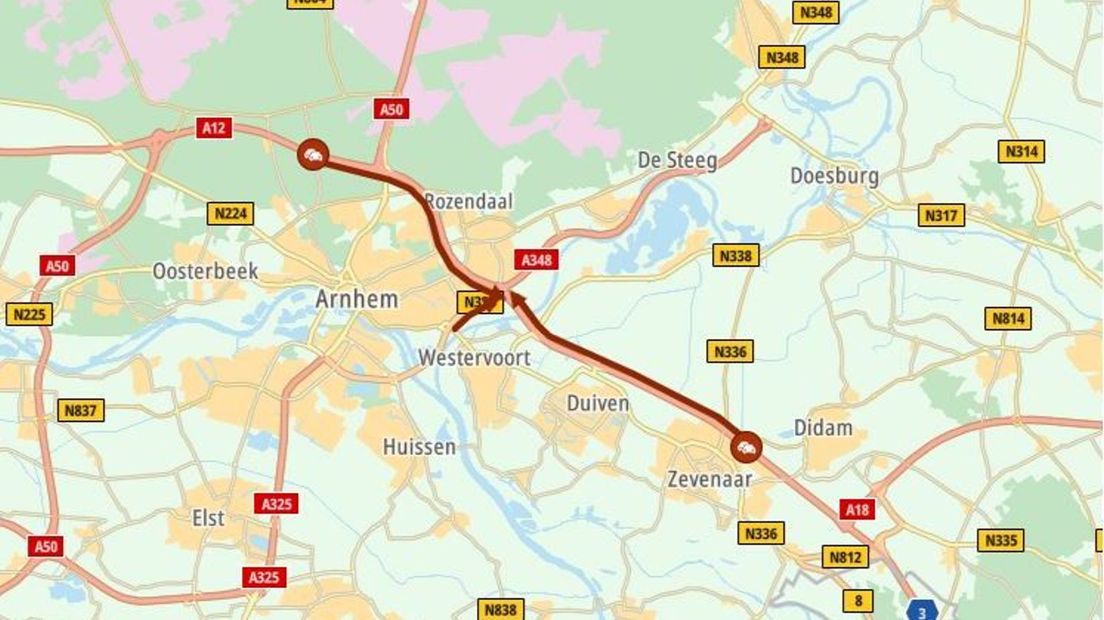 Problemen met de verkeerslichten op knooppunt Velperbroek zorgen voor files op de A12