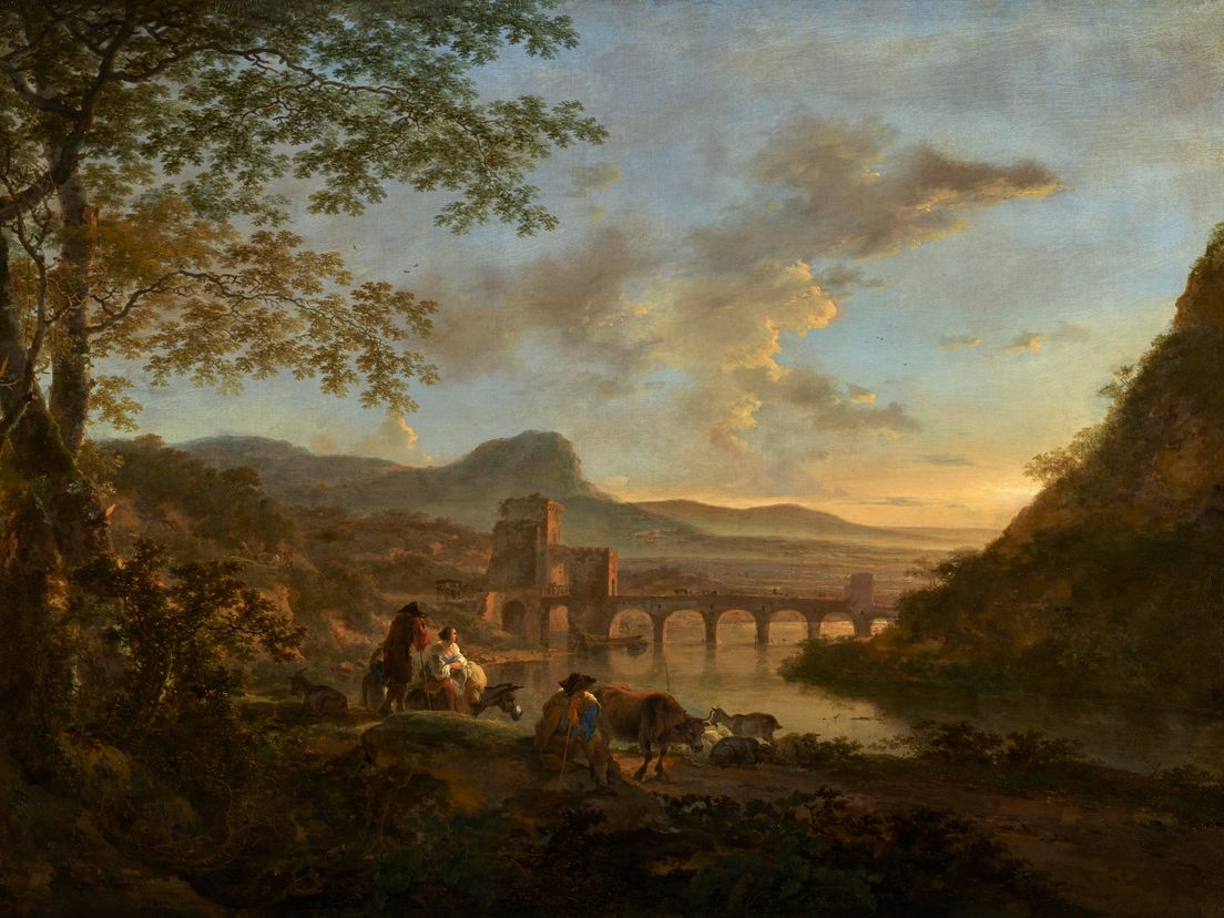Italiaans landschap met de Ponte Molle van schilder Jan Both. Bron:  Dordrechts Museum.