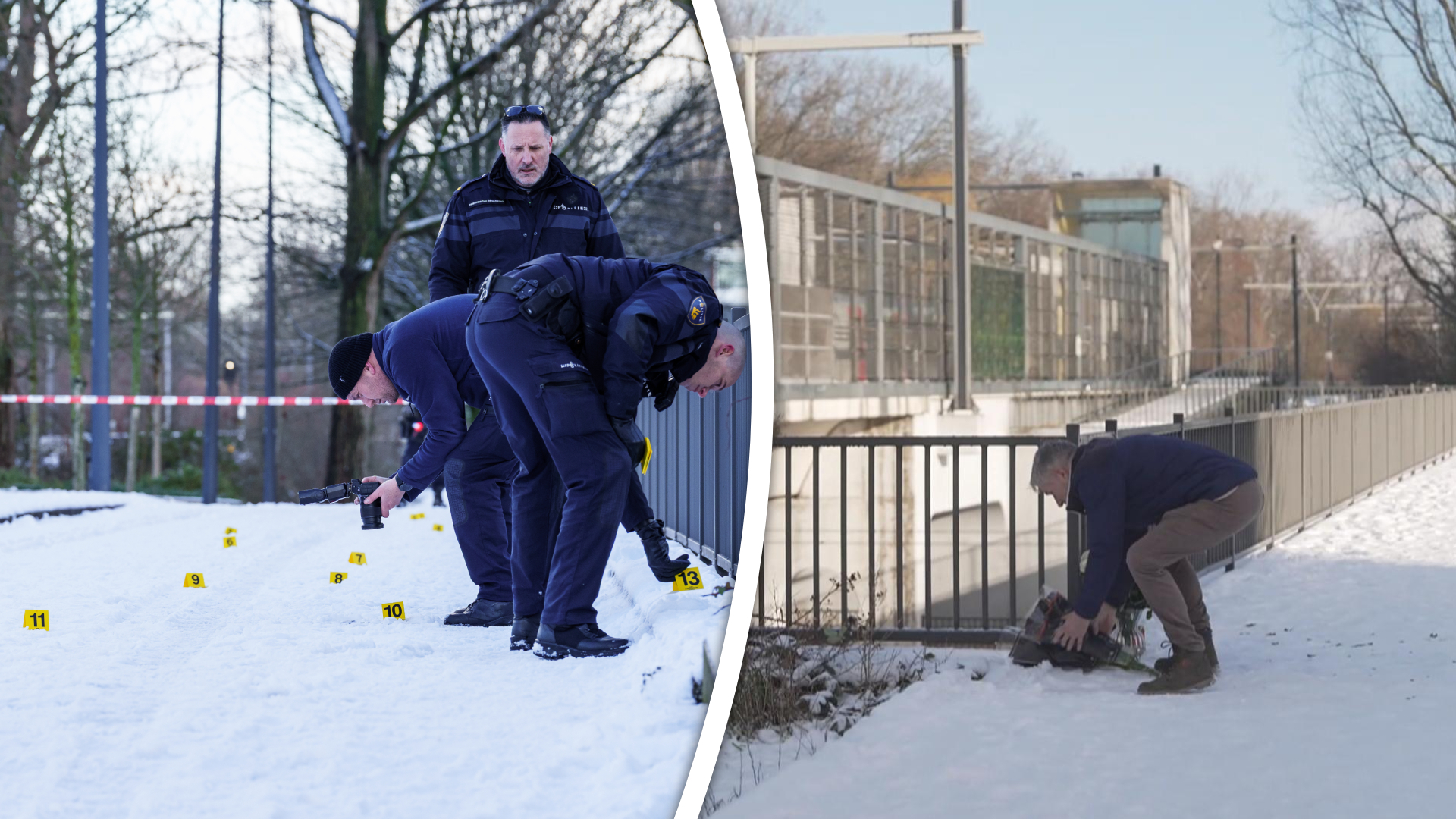 Op de plek waar maandag een 60-jarige man kwam te overlijden in Schiedam, werden dinsdag bloemen neergelegd en onderzoek gedaan door de politie.
