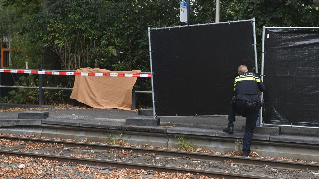 Bij de tramhalte worden zwarte schermen geplaatst