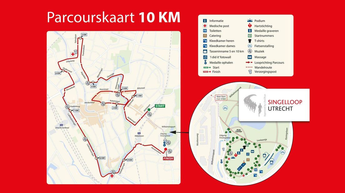 Route van 10 kilometer Singelloop 2019