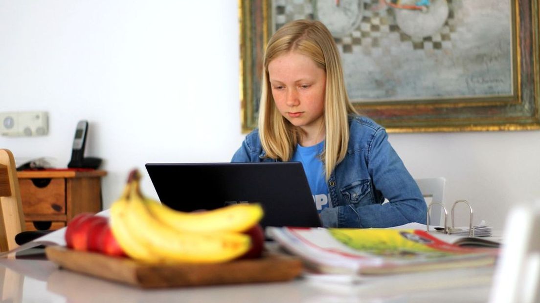 Dit meisje volgt thuisonderwijs.