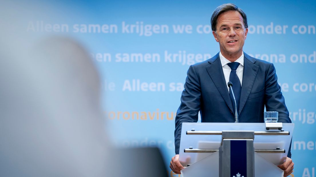 Premier Mark Rutte tijdens een persconferentie