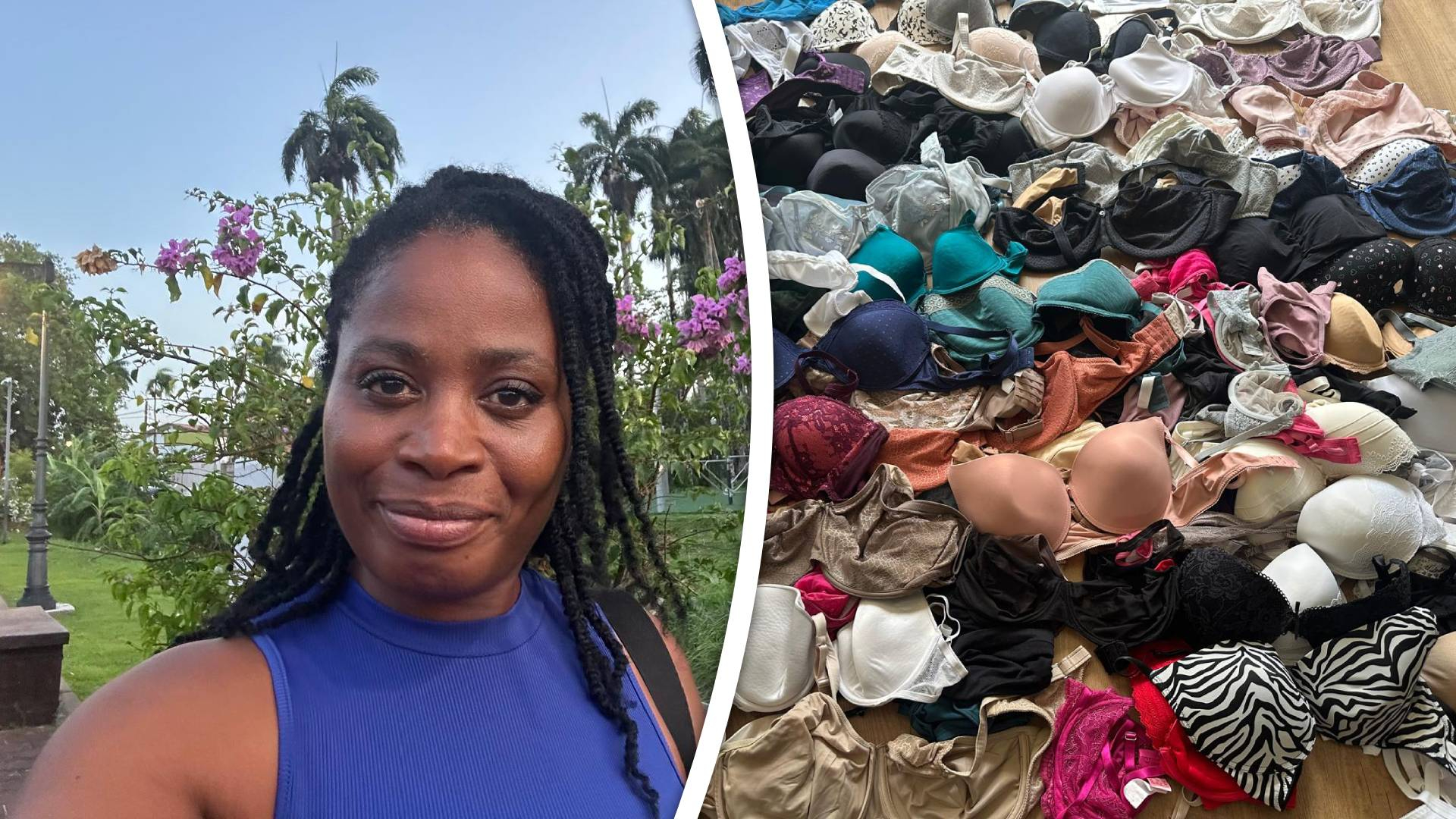 L: Claudia Eijkenloof, R: De bh's die tot nu toe zijn ingezameld.