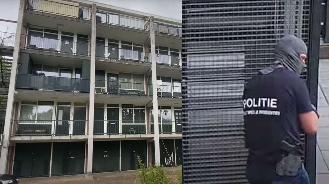 De politie bij een inval in Arnhem, eerder dit jaar.