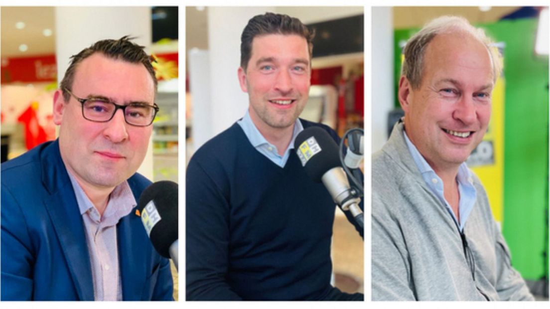 Richard de Mos (Hart voor Den Haag), Robert van Asten (D66) en Anne Mulder (VVD)