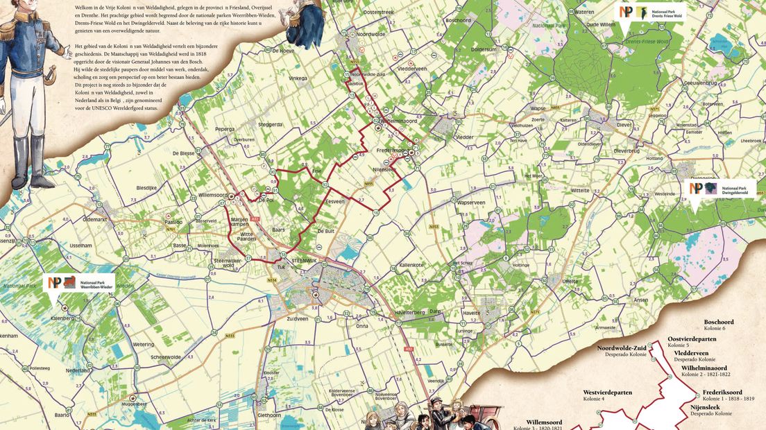 Routekaart van de fietsroute (Rechten: Weldadig Oord)