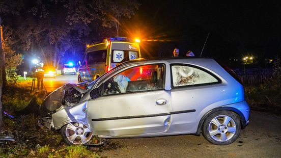 Bestuurder raakt gewond na botsing op boom in Eelde. Bestuurder raakt gewond na botsing op boom in Eelde.