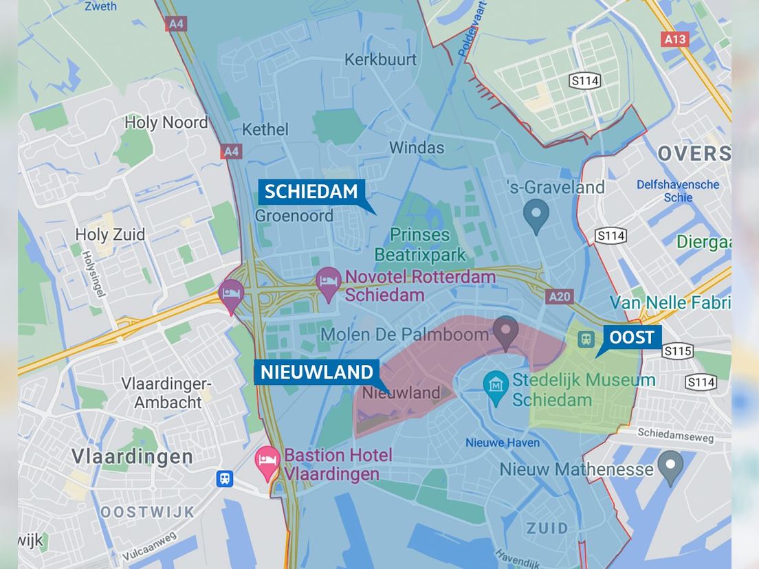 De wijken Nieuwland en Oost in Schiedam