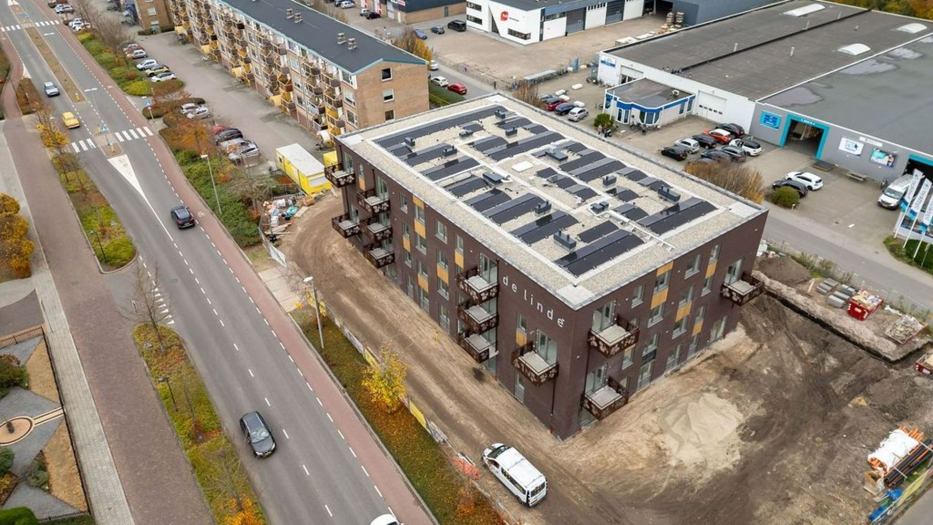 Eén van de vier nieuwe appartementencomplexen.