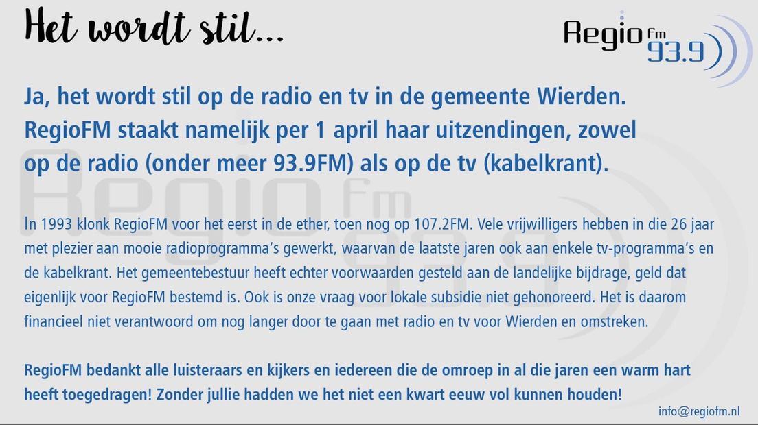 Website van RegioFM uit de lucht